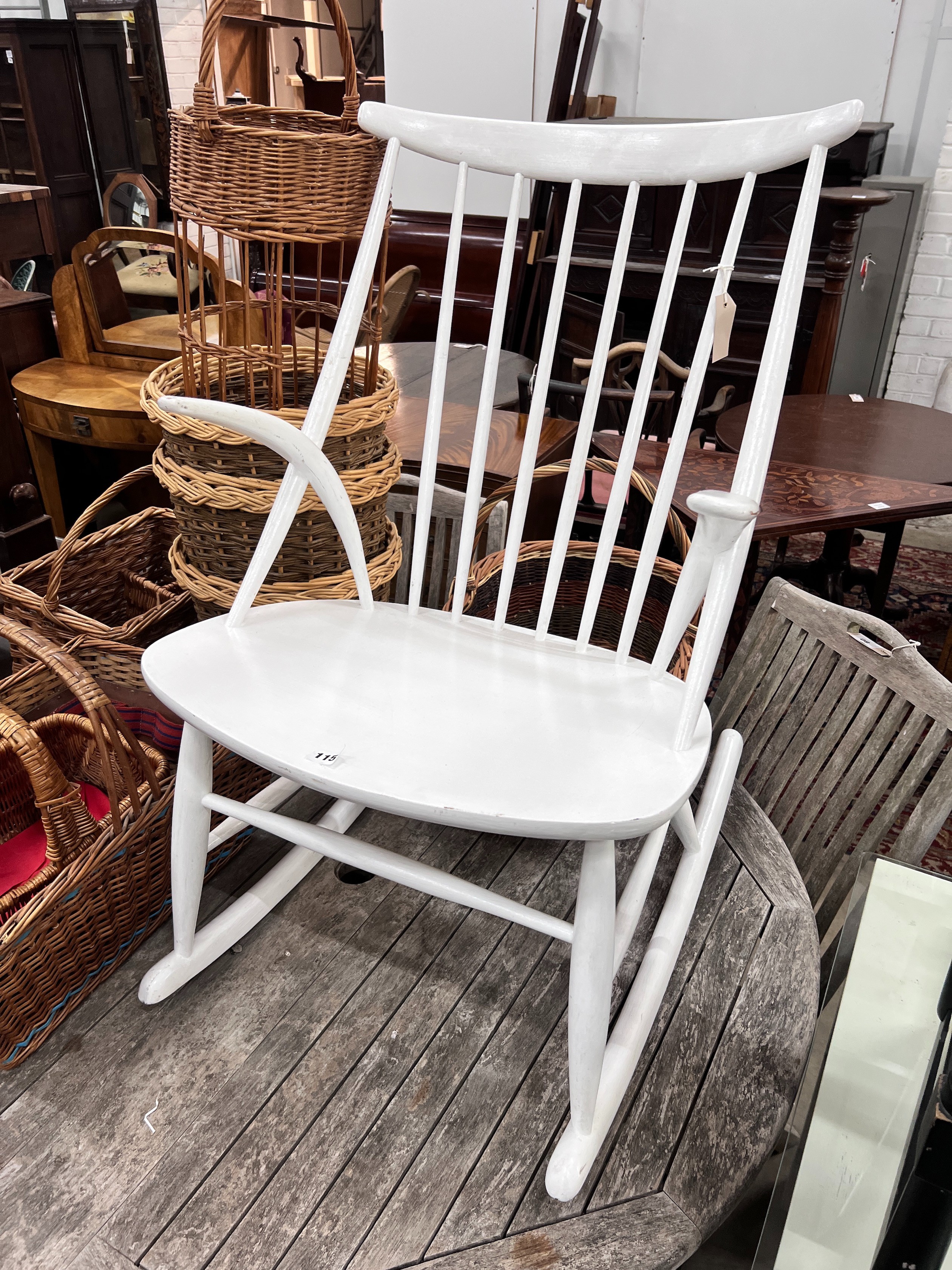 Illum Wikkelso - A painted rocking chair, width 55cm, depth 45cm, height 91cm *Please note the sale commences at 9am.